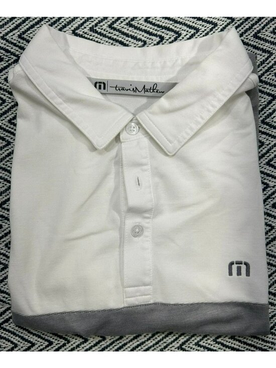 TravisMathew Other - TravisMathew Men's L White & Gray Polo Shirt Logo VR Embroidery Travis Mathew